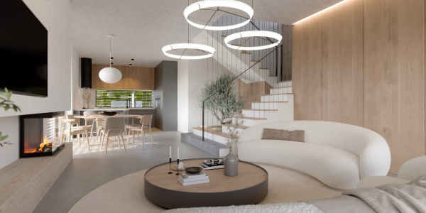 3D vizualizácia dennej časti novostavby rodinného domu 