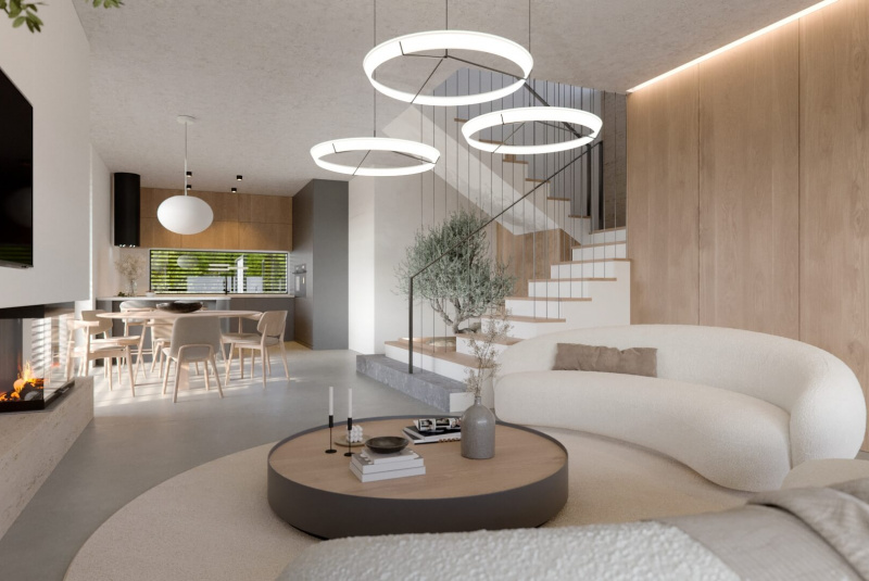 3D vizualizácia dennej časti novostavby rodinného domu 