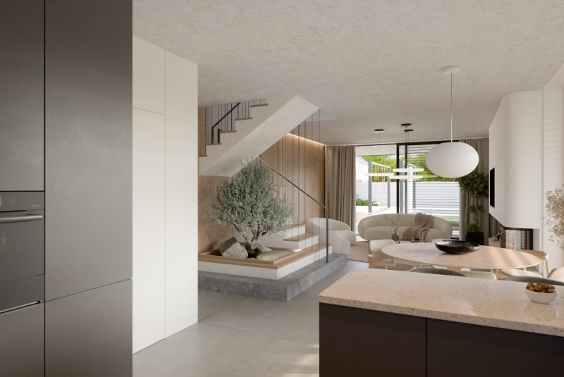 3D vizualizácia dennej časti novostavby rodinného domu 