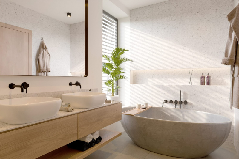 3D vizualizácia kúpeľne v rodinnom dome v Trnave 